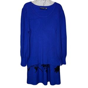 Nina Leonard Sweater Skirt Set 2 piece Womens 1X Blue Knit Balloon Sleeve Career